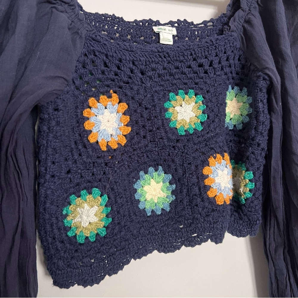 Aerie Crochet Floral Long Sleeve Crop Top
